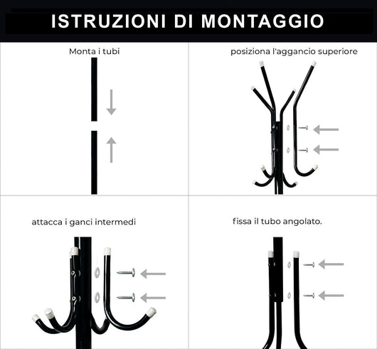 Appendiabiti Ingresso 12 Ganci Attaccapanni Bianco Metallo Salvaspazio Da Terra Stand Piantana