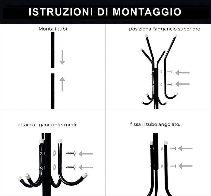 Appendiabiti Ingresso 12 Ganci Attaccapanni Bianco Metallo Salvaspazio Da Terra Stand Piantana