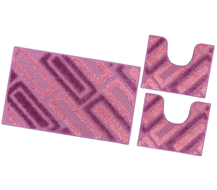 Tappeto Bagno Moderno Parure Set 3 Pezzi Soffice Shaggy Assorbente Antiscivolo Lavabile Rosa