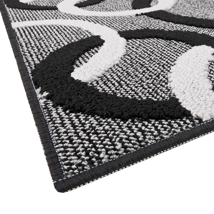 Tappeto Cucina 57x240 Cm Tridimensionale Cerchi 3D Assorbente Morbido Moderno Antiscivolo Nero