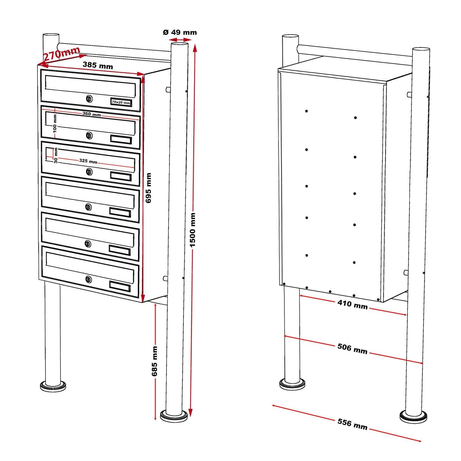 Blocco 6 cassette postali piedino appoggio 6 scomparti sovrapposti antracite e bianco 16_0000043