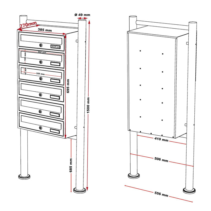 Blocco 6 cassette postali piedino appoggio 6 scomparti sovrapposti antracite e bianco 16_0000043