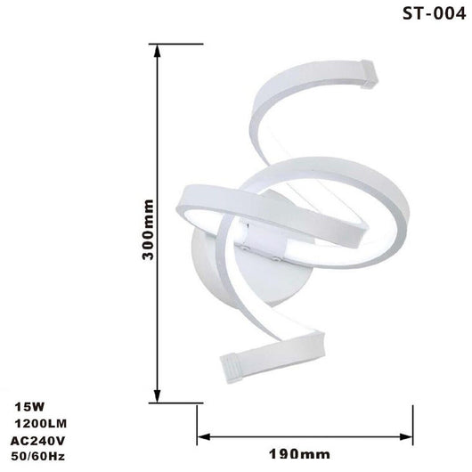 APPLIQUE LAMPADA INTERNO MODERNA PARETE MURO SPIRALE 15W LUCE FREDDA ST-004