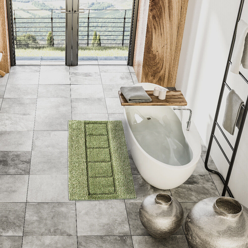 Tappeto Bagno Cotone Shaggy 55x90 Cm Verde Scendiletto Camera Morbido Assorbente Antiscivolo