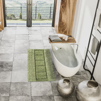 Tappeto Bagno Cotone Shaggy 55x90 Cm Verde Scendiletto Camera Morbido Assorbente Antiscivolo