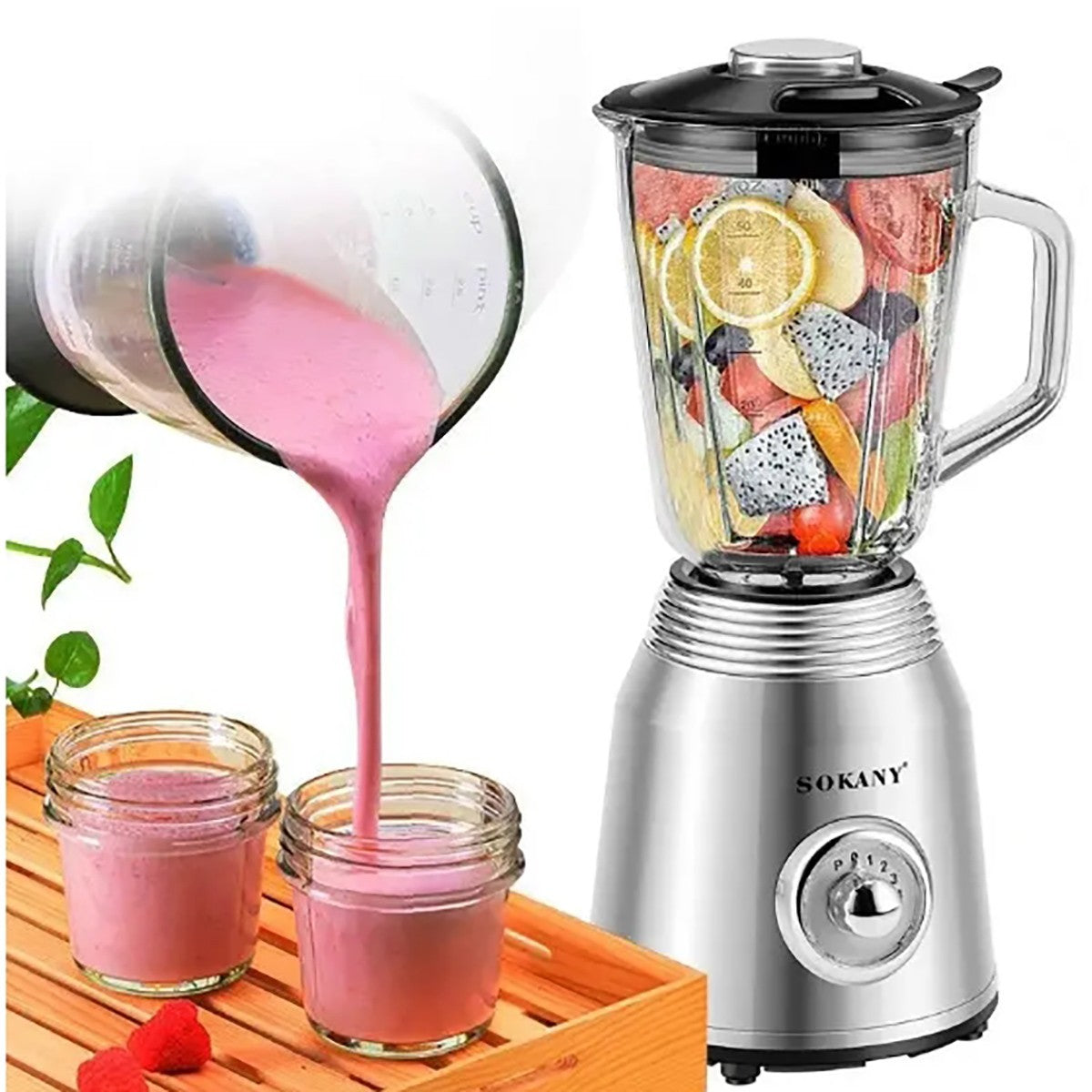 FRULLATORE ELETTRICO 2 IN 1 MACINA CAFFE TRITATUTTO 800W MIXER FRUTTA 1.5L SK186