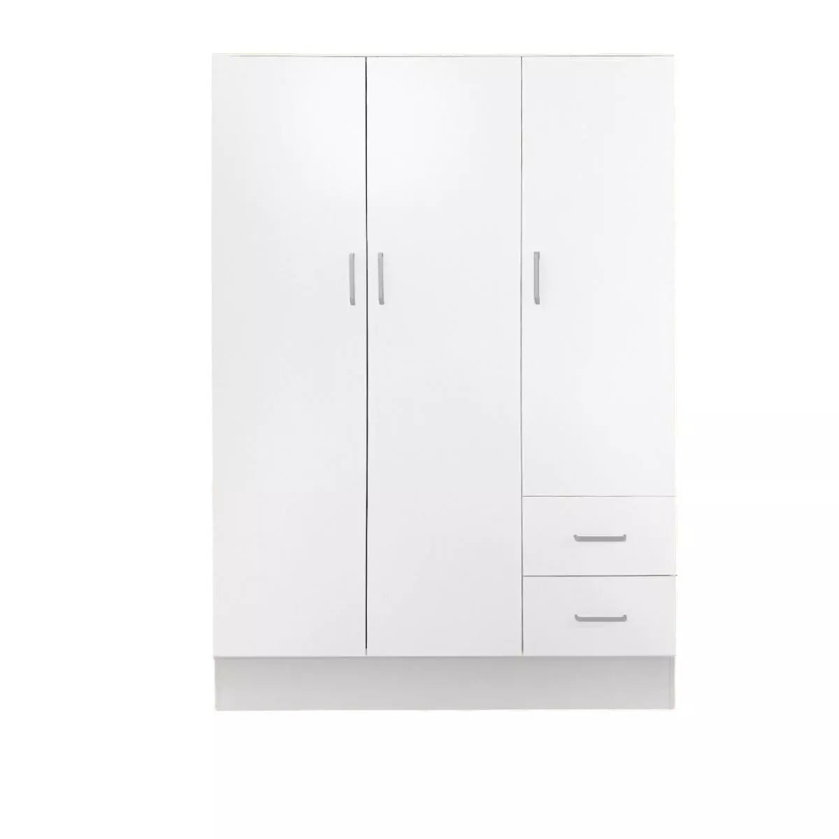 Armadio Guardaroba 120x50x170 cm 3 ante e 2 cassetti, Legno Laminato Bianco per Mansarda, Cantina, Garage e Ripostiglio