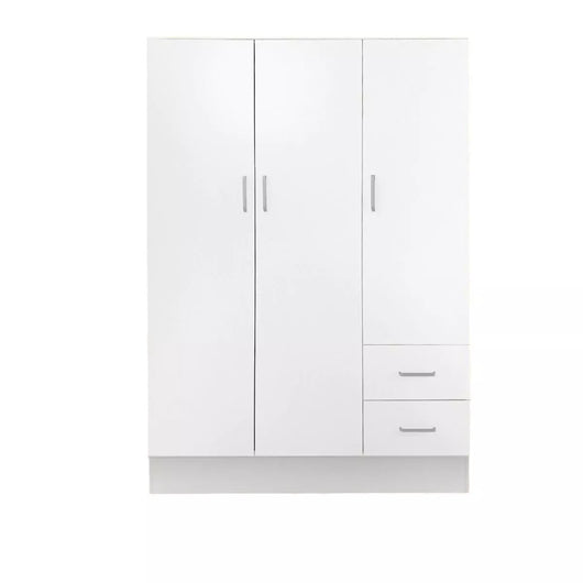 Armadio Guardaroba 120x50x170 cm 3 ante e 2 cassetti, Legno Laminato Bianco per Mansarda, Cantina, Garage e Ripostiglio
