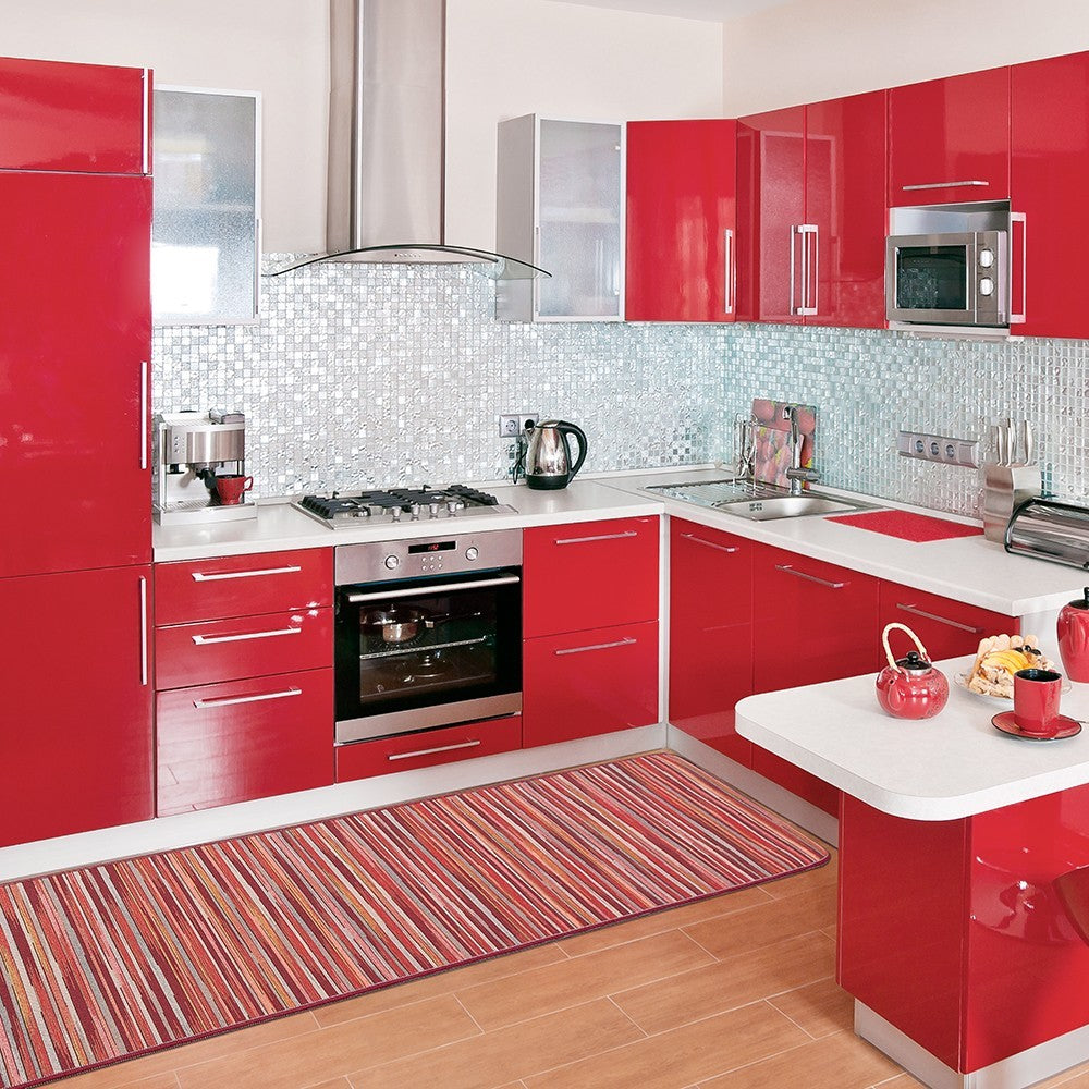 Tappeto Cucina Bordato Tessitura Piatta Bagno Camera Corridoio Stile Bamboo Bordeaux 52x240 cm