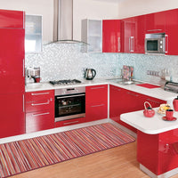 Tappeto Cucina Bordato Tessitura Piatta Bagno Camera Corridoio Stile Bamboo Bordeaux 52x240 cm