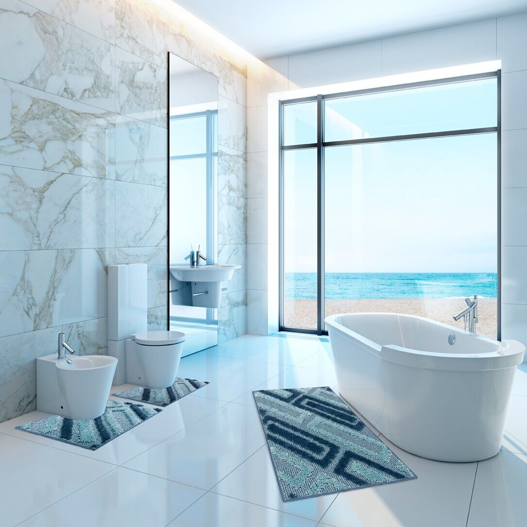 Tappeto Bagno 50x80 Cm Moderno Morbido Soffice Assorbente Asciugapassi Antiscivolo Lavabile Blu