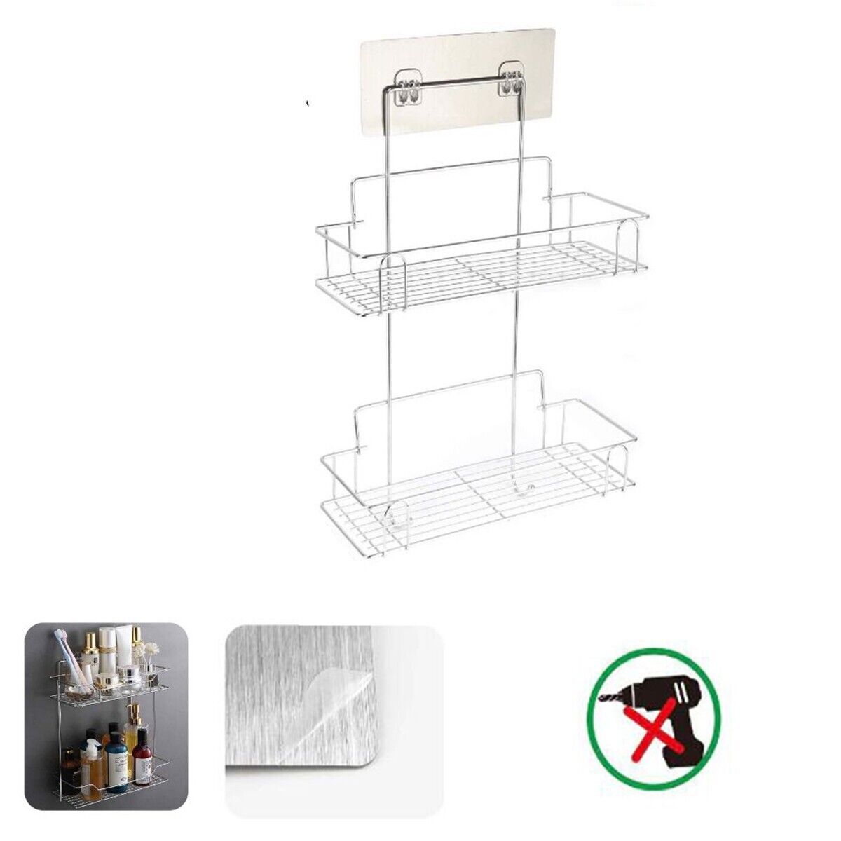 DOPPIA MENSOLA DA PARETE ADESIVA SCAFFALE ORGANIZER PORTAOGGETTI CUCINA 03491
