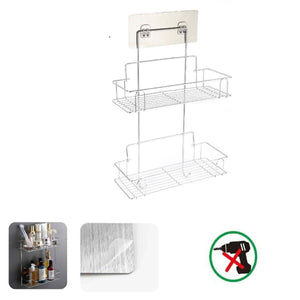 DOPPIA MENSOLA DA PARETE ADESIVA SCAFFALE ORGANIZER PORTAOGGETTI CUCINA 03491