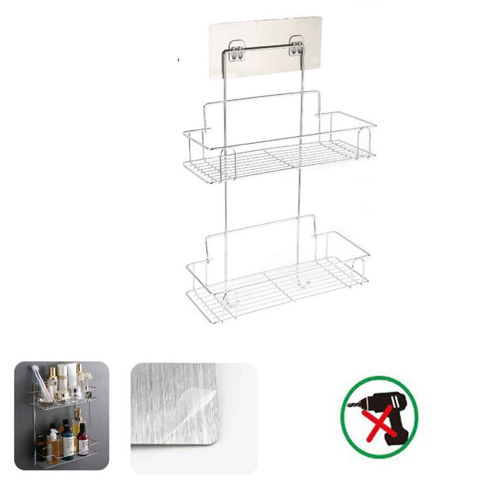 DOPPIA MENSOLA DA PARETE ADESIVA SCAFFALE ORGANIZER PORTAOGGETTI CUCINA 03491