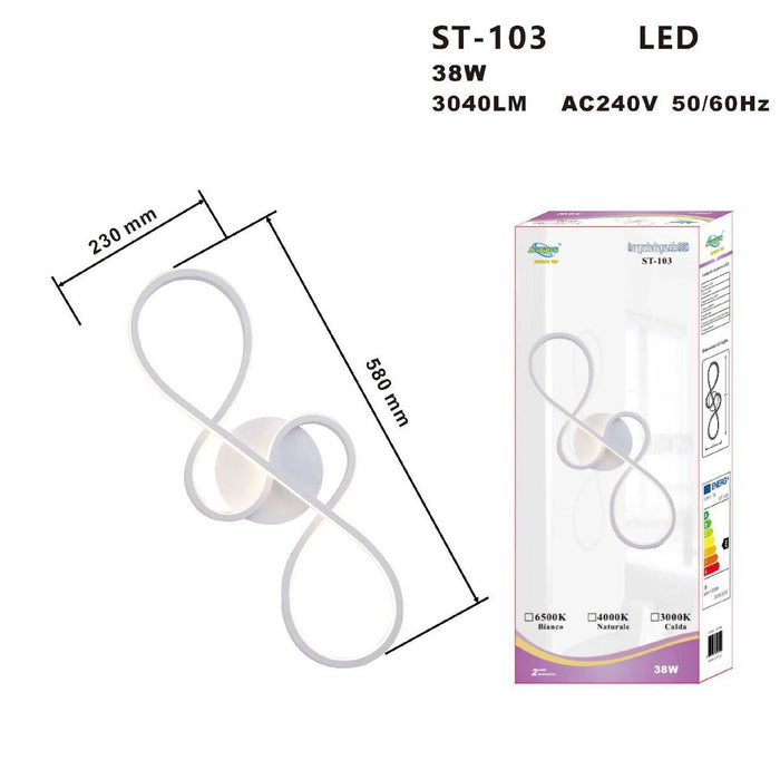 APPLIQUE LAMPADA INTERNO MODERNA PARETE MURO INFINITO 38W LUCE CALDA ST-103
