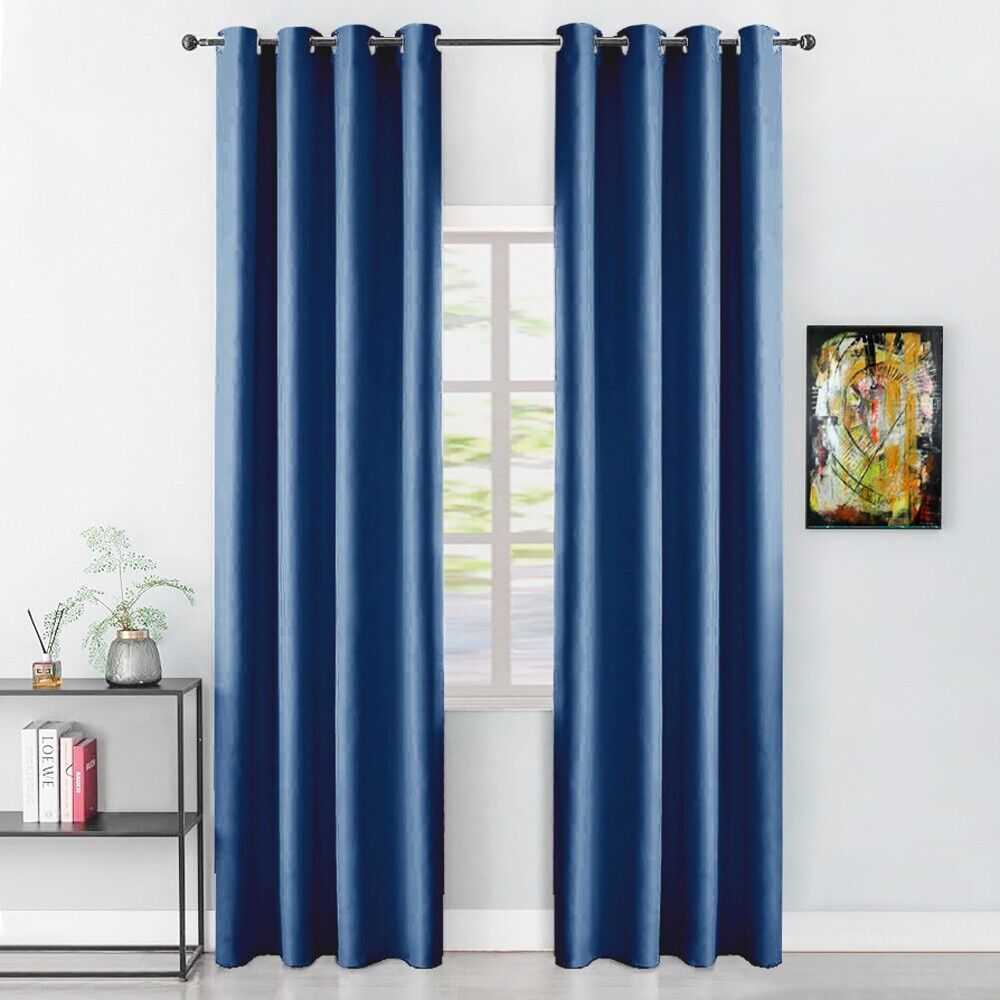 Tenda Porta Finestra 140x280 Cm Raso Sintetico 1 Pannello Coprente Occhielli Acciaio Blu