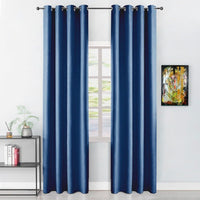 Tenda Porta Finestra 140x280 Cm Raso Sintetico 1 Pannello Coprente Occhielli Acciaio Blu