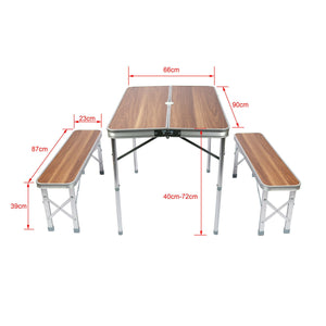 Tavolo valigia pieghevole in alluminio 2 panche tavolo da campeggio finitura 90 cm in legno barbecue party 16_0002497