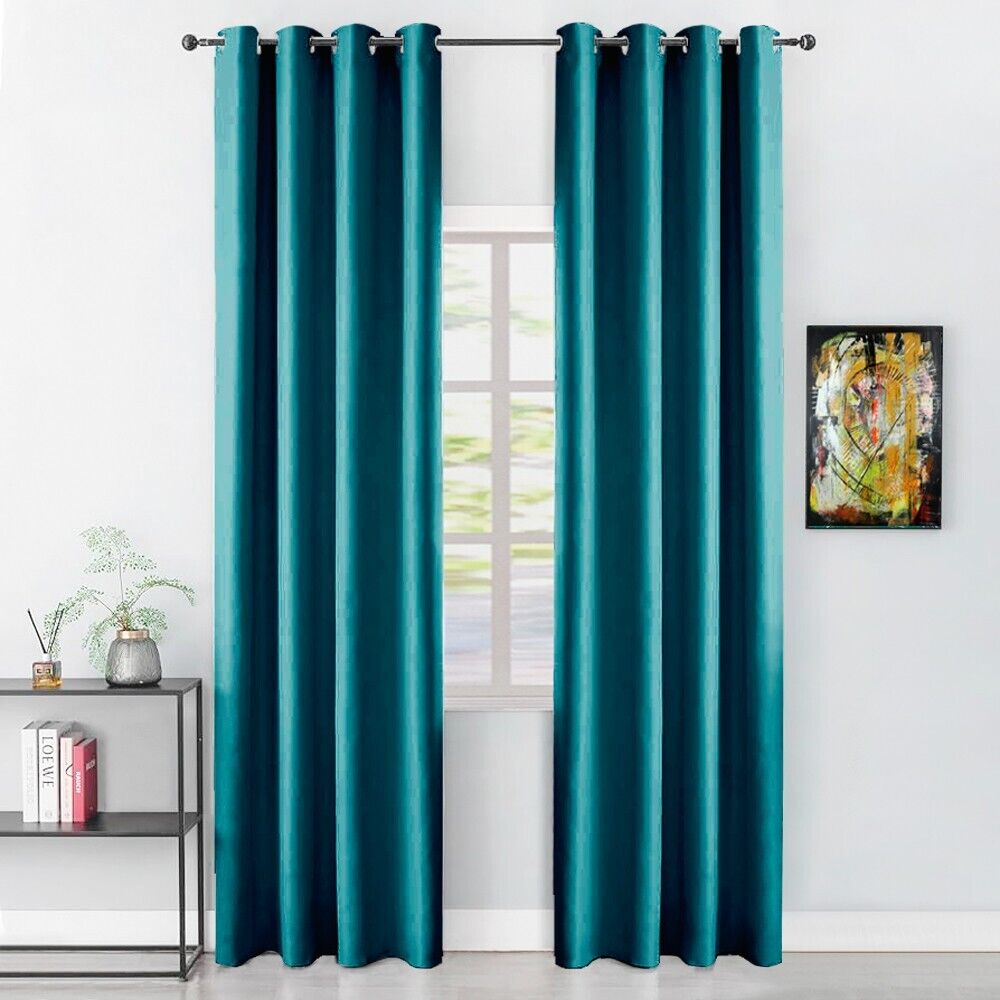 Tenda Porta Finestra 140x280 Cm Raso Sintetico 1 Pannello Coprente Occhielli Acciaio Petrolio