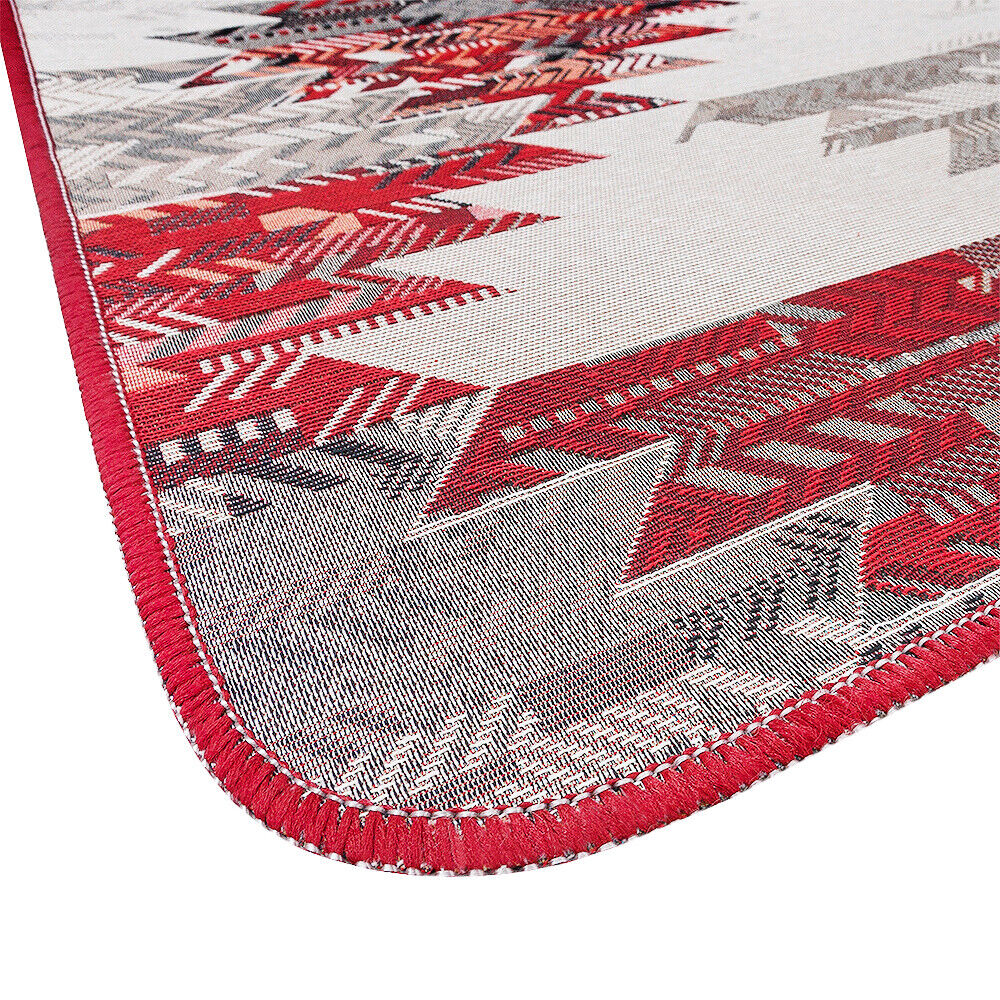 Tappeto Cucina Etnico 54x280 Cm Moderno Passatoia Antiscivolo Tessuto Gobelin Lavabile Bordeaux