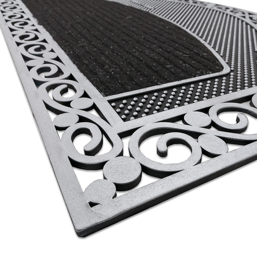 Zerbino Ingresso Semiluna Elegante Welcome Antiscivolo Gomma Robusta Tappeto Assorbente Argento