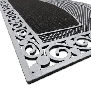 Zerbino Ingresso Semiluna Elegante Welcome Antiscivolo Gomma Robusta Tappeto Assorbente Argento