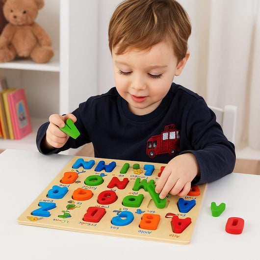 GIOCO EDUCATIVO LEGNO PUZZLE ALFABETO INGLESE COLORI BAMBINI MONTESSORI 07291