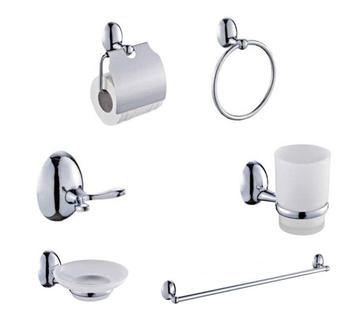 KIT COMPLETO 6 ACCESSORI BAGNO ASTA SAPONE WC GANCIO PORTA ASCIUGAMANO 03903