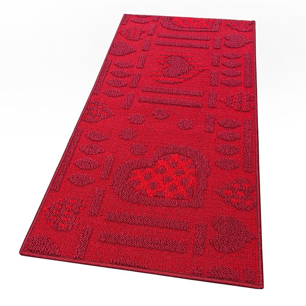 Tappeto Cucina Antiscivolo Cuori Lavabile Moderno Assorbente Bordeaux 57x270 cm