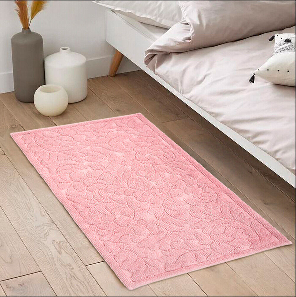 Tappeto Morbido Cotone 53x110 cm Scendiletto Bagno Camera Assorbente Antiscivolo Rosa
