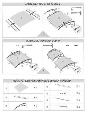 Pensilina Tettoia Modulare 100x80 Cm Tetto Esterno Alveolare Policarbonato Resistente Trasparente