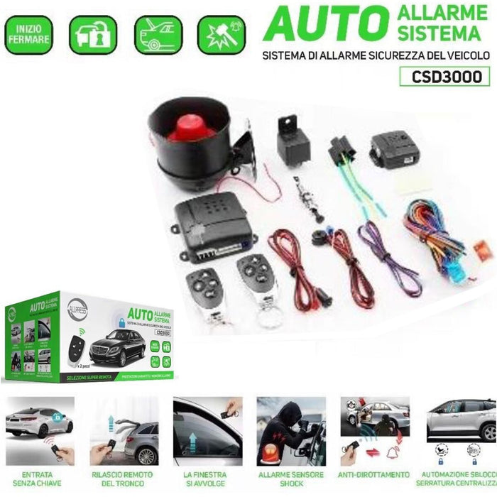 KIT ALLARME ANTIFURTO AUTO UNIVERSALE FURGONE CAMPER ROULOTTE 2 TELECOMANDI