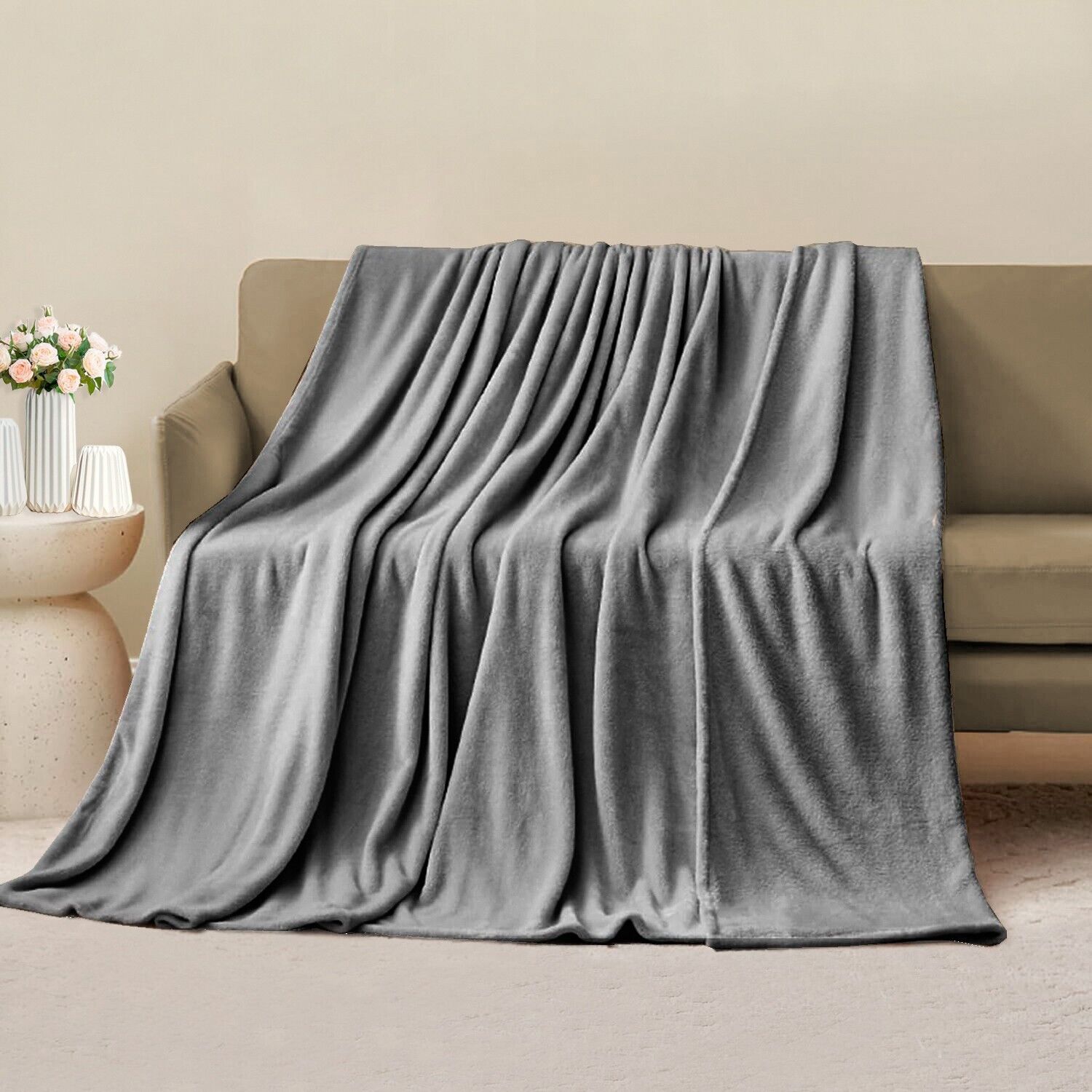 Coperta Plaid 130x160 cm Morbida Vellutata Pile Caldo Soffice Avvolgente Divano Letto Poltrona Grigio