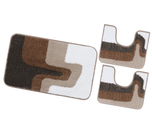 Tappeto Bagno Scendiletto Pelo Raso Morbido Assorbente Antiscivolo Lavabile Set 3 Pezzi Marrone