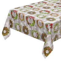 Tovaglia Cucina Natalizia Corona Natale Copritavolo Antimacchia Plastificata Cerata - 140x200 Cm