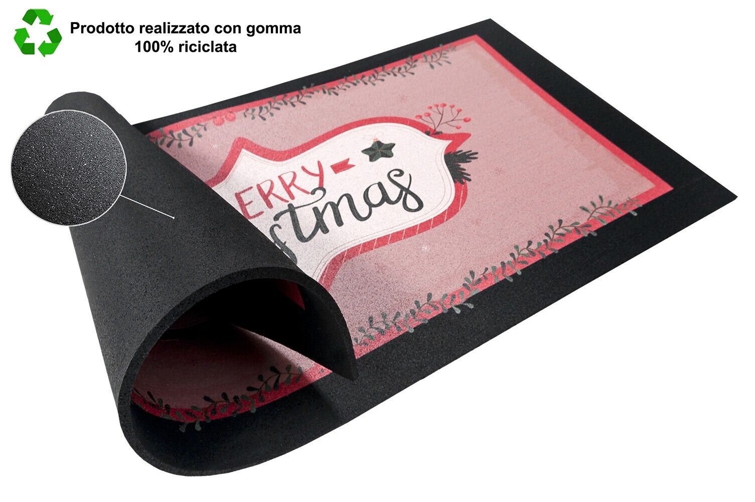 Zerbino Natalizio Gomma Sostenibile 40x70 Cm Asciugapassi Natale Ingresso Antiscivolo Dis.E