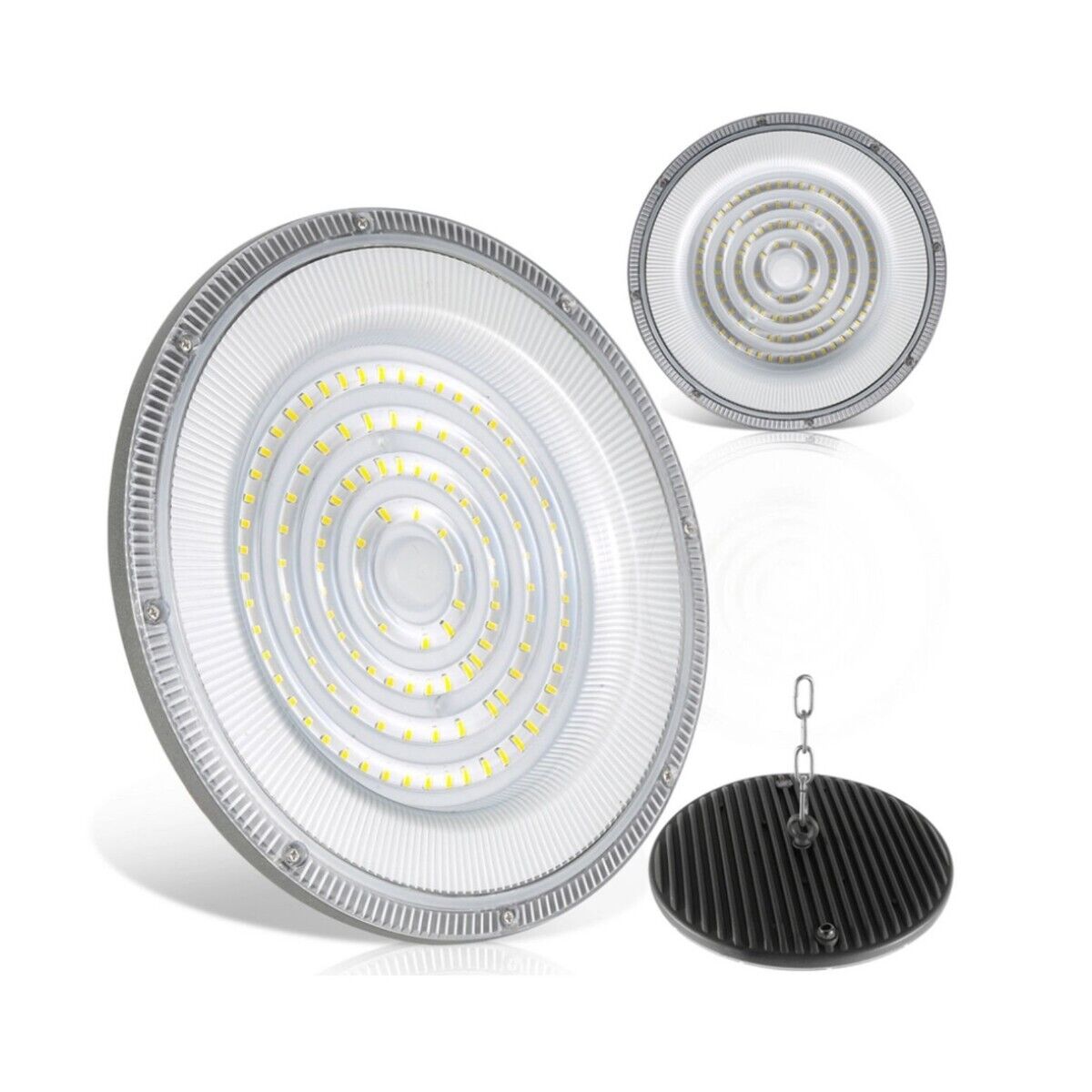 FARO INDUSTRIALE LED 100W DISCO ROTONDO UFO IP65 PLAFONIERA CAMPANA 6500K