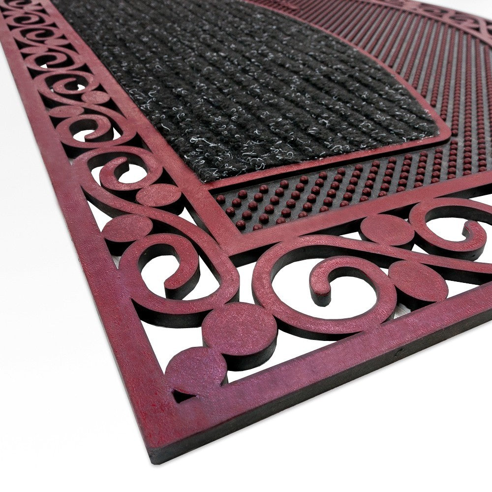 Zerbino Ingresso Semiluna Elegante Welcome Antiscivolo Gomma Robusta Tappeto Assorbente Bordeaux