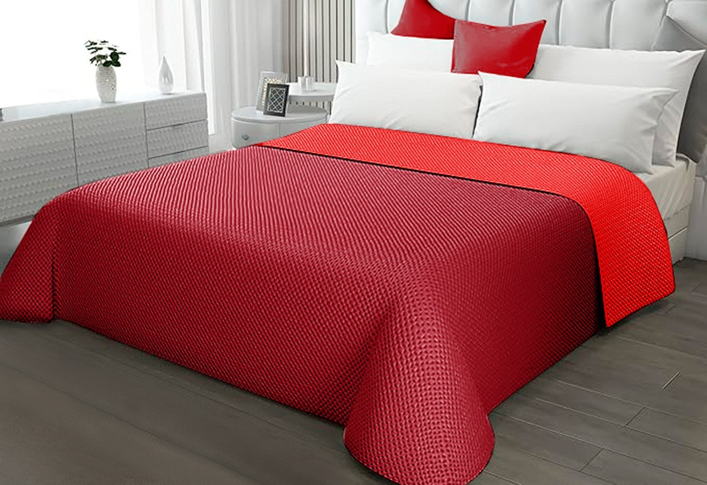 Trapunta Double Face MATRIMONIALE 250x250 cm Coperta Morbida Copriletto Tinta Unita Bordeaux