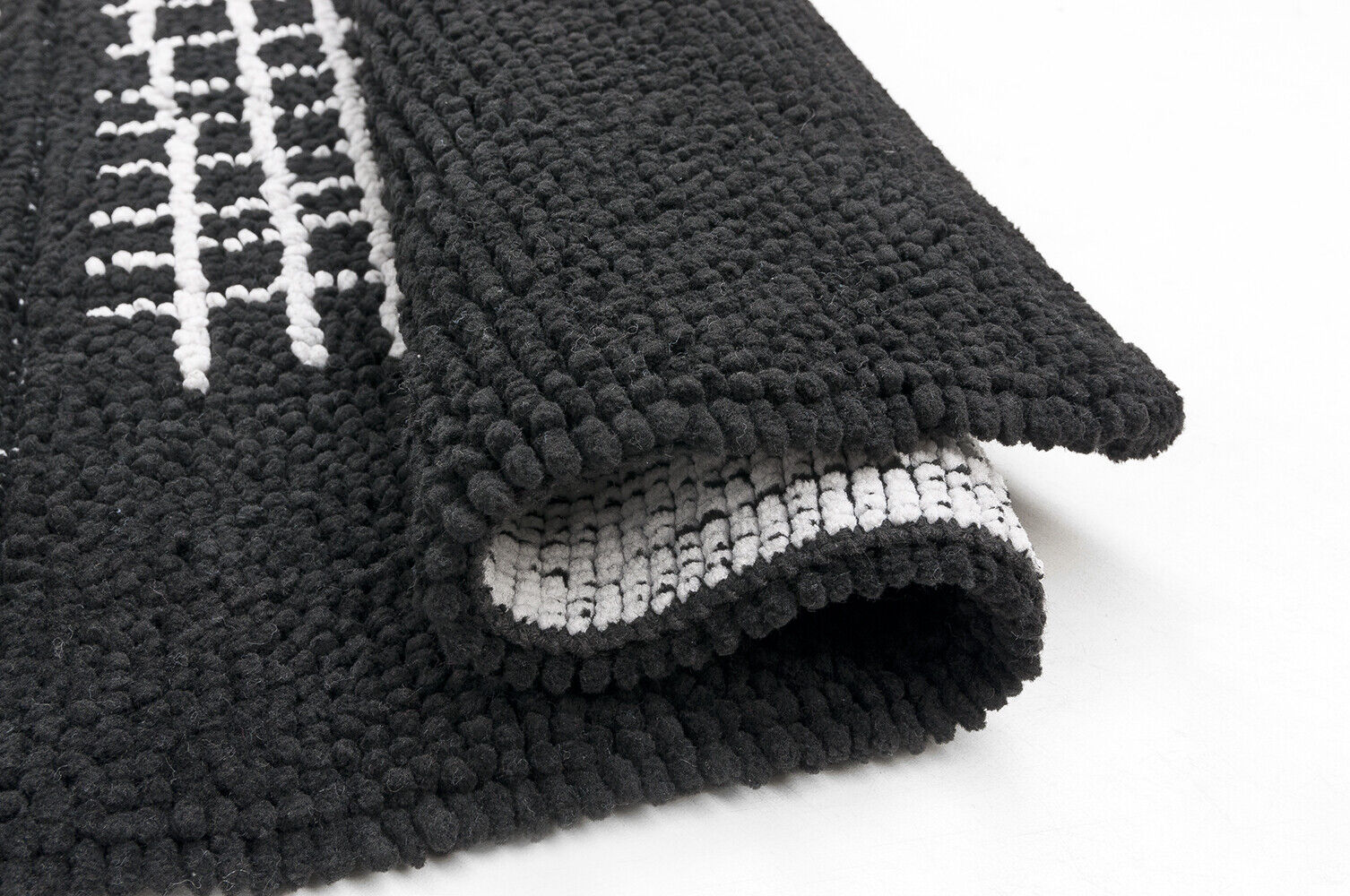 Tappeto Scendiletto Camera Bagno 65x140 cm Shaggy Puro Cotone Assorbente Antiscivolo Nero