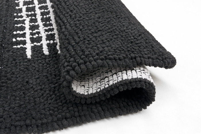 Tappeto Scendiletto Camera Bagno 65x140 cm Shaggy Puro Cotone Assorbente Antiscivolo Nero