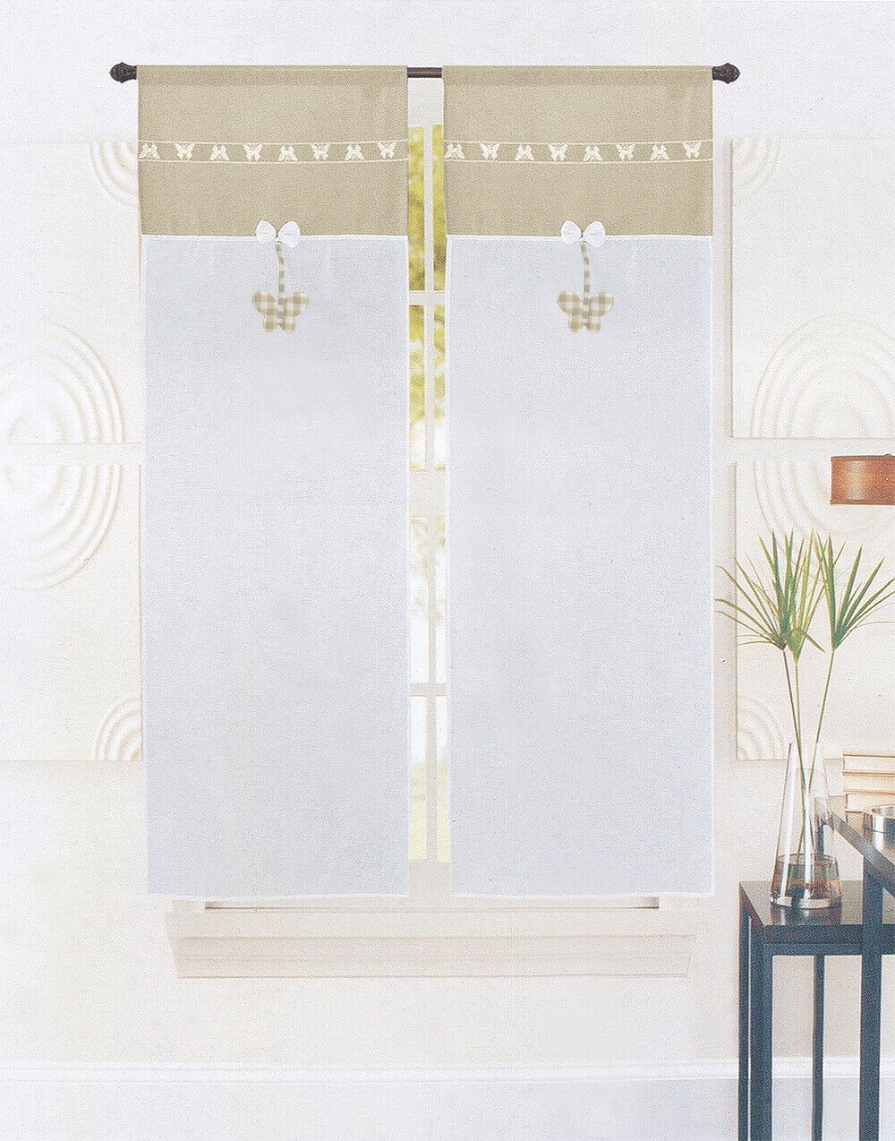 Tende Finestre Porta 60x150 cm Tessuto Lino Semitrasparente Coppia 2 Pz Shabby Chic Farfalla