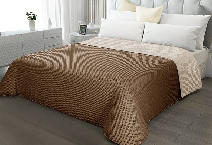 Trapunta Double Face SINGOLA 150x255 cm Coperta Morbida Copriletto Tinta Unita Marrone