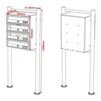 Blocco 4 cassette postali su gambe 4 ingressi acciaio zincato 46,8 x 38,5 x 27 cm nero 16_0000036