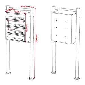 Blocco 4 cassette postali su gambe 4 ingressi acciaio zincato 46,8 x 38,5 x 27 cm nero 16_0000036