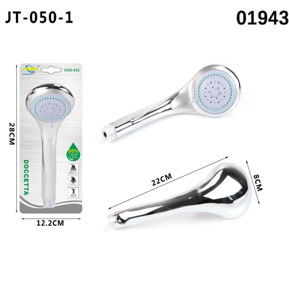 SOFFIONE BRACCIO DOCCINO MULTIGETTO BAGNO DOCCIA VASCA UNIVERSALE ROTONDO 01943