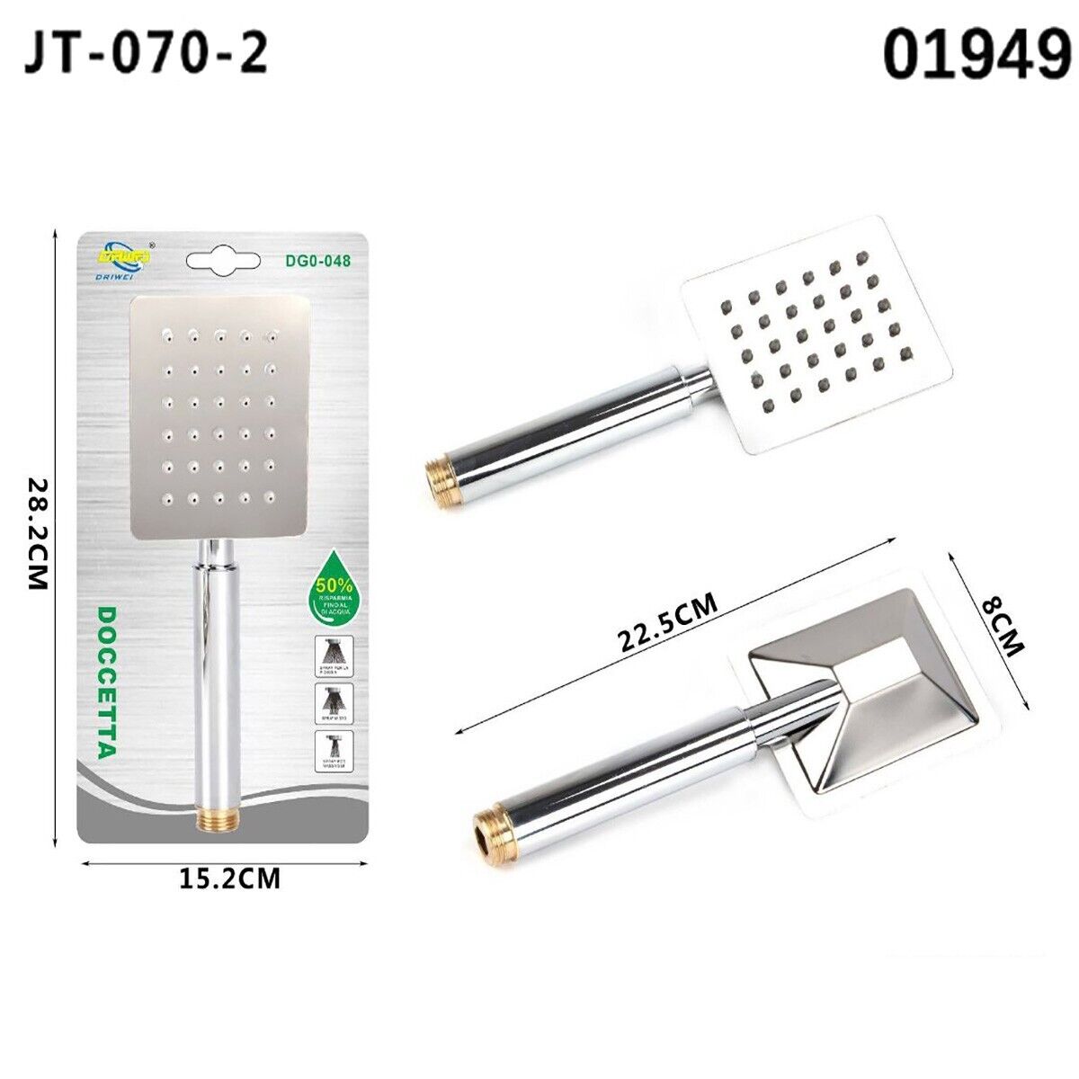 SOFFIONE BRACCIO DOCCINO BAGNO DOCCIA VASCA UNIVERSALE QUADRATO 01949