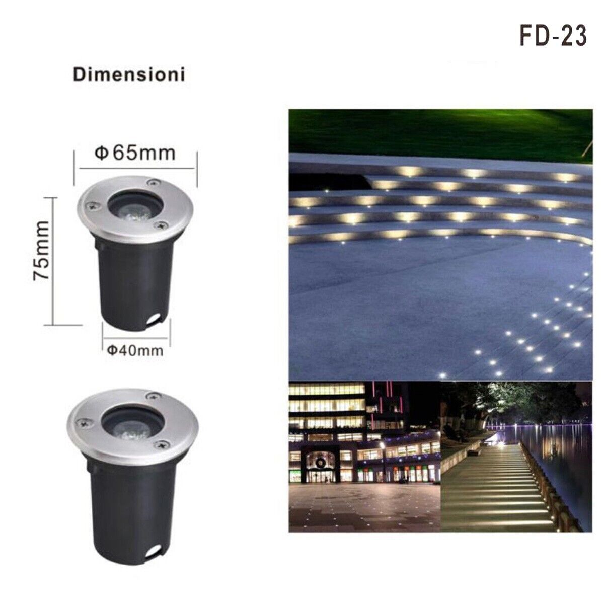 FARETTO 1W LED SEGNAPASSO TERRA TONDO INCASSO LUCE BIANCA FREDDA 6500K