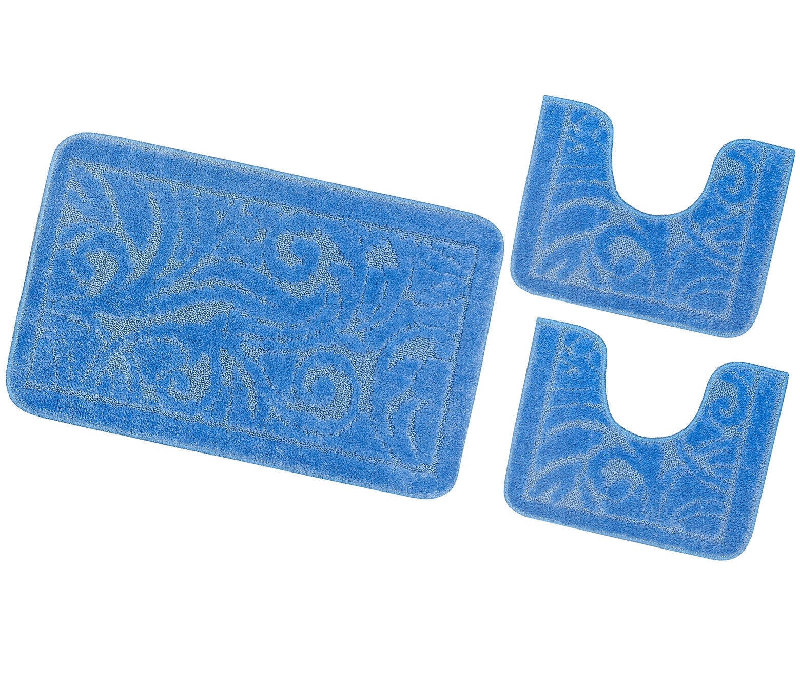 Tappeto Bagno Damascato Parure Azzurro Morbido Soffice Assorbente Antiscivolo Lavabile