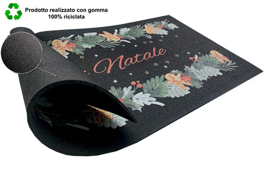 Zerbino Natalizio Gomma Sostenibile 40x70 Cm Asciugapassi Natale Ingresso Antiscivolo Dis.H